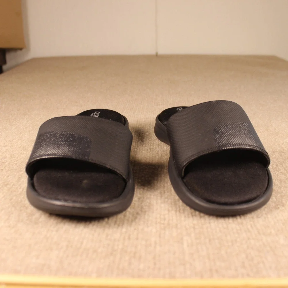 Cushionaire Memory Foam Slide Sandals Black Textured Strap Womens 7M EU 37